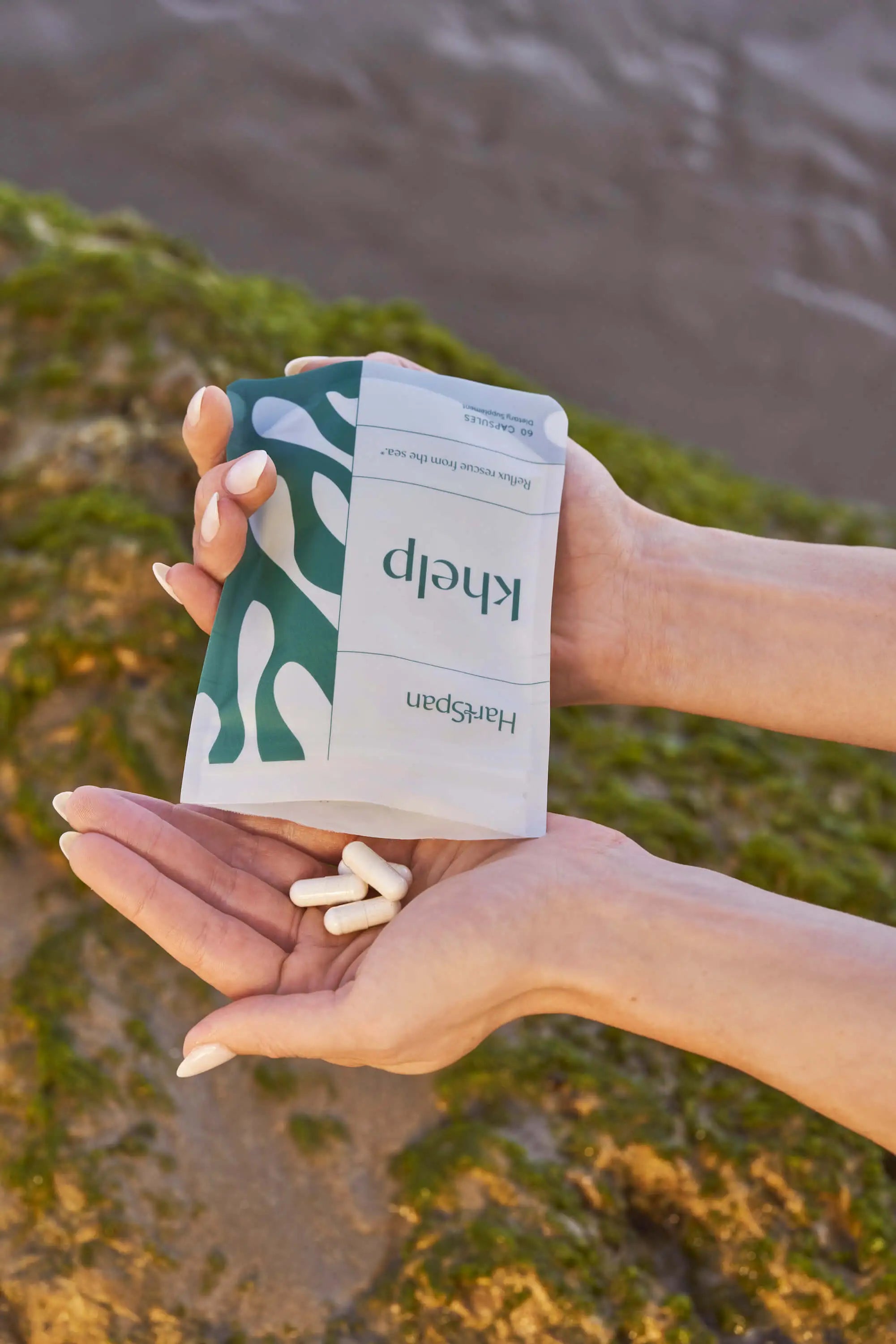 Man with Khelp- natural heartburn & acid reflux supplement